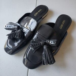 Nine West Xenisa Women's gray Patent Leather Penny Loafer Mule Flats US 6.5